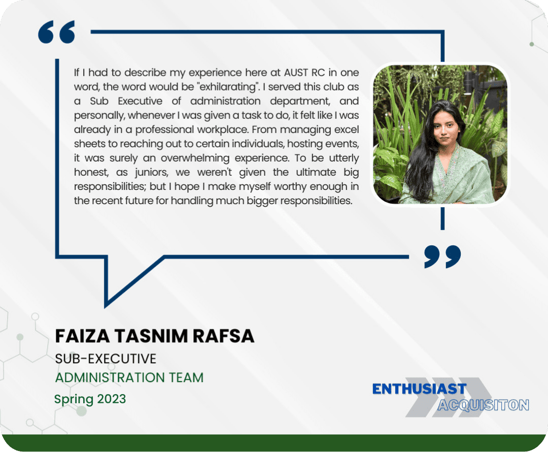 Faiza Tasnim Rafsa SUB-EXECUTIVE  Administration TEAM Spring 2023