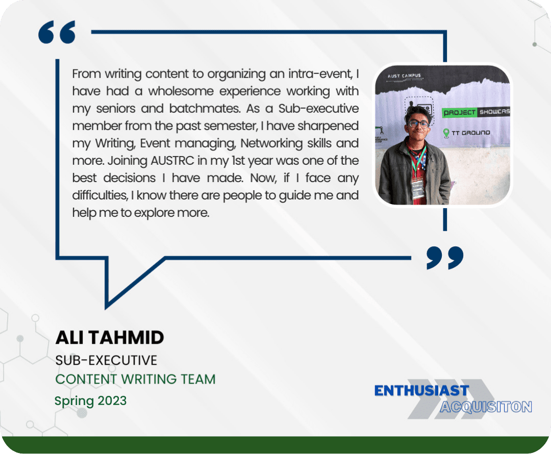 Ali Tahmid SUB-EXECUTIVE  Content Writing Team Spring 2023