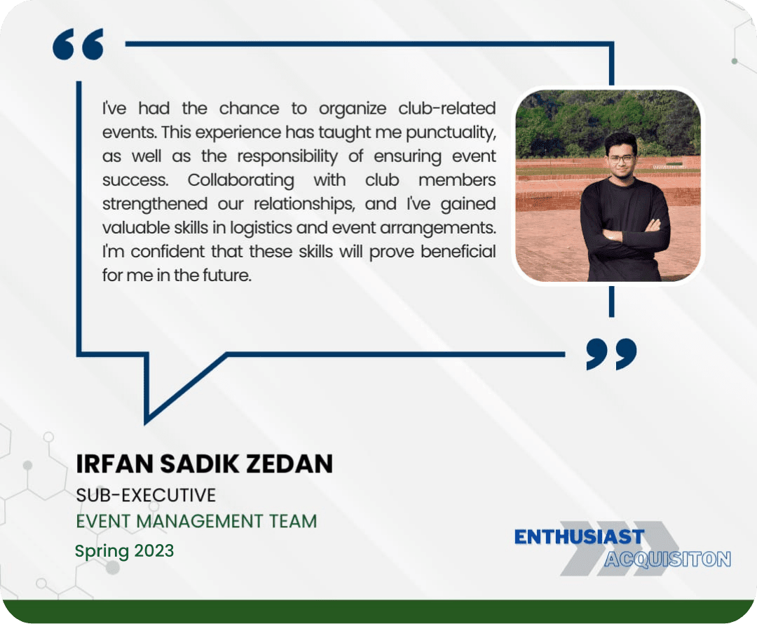 Irfan Sadik Zedan SUB-EXECUTIVE Event Management TEAM Spring 2023